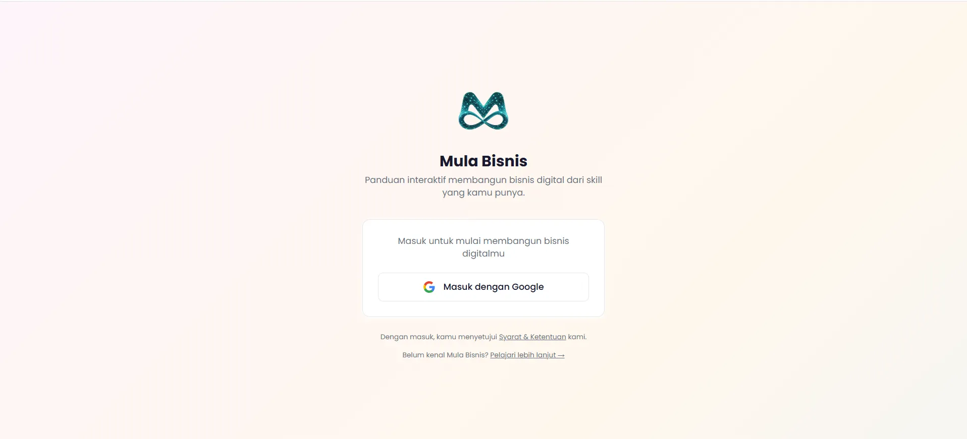 Halaman login Mula Bisnis