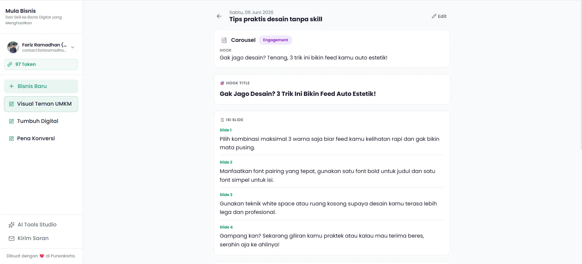 Screenshot konten carousel slide