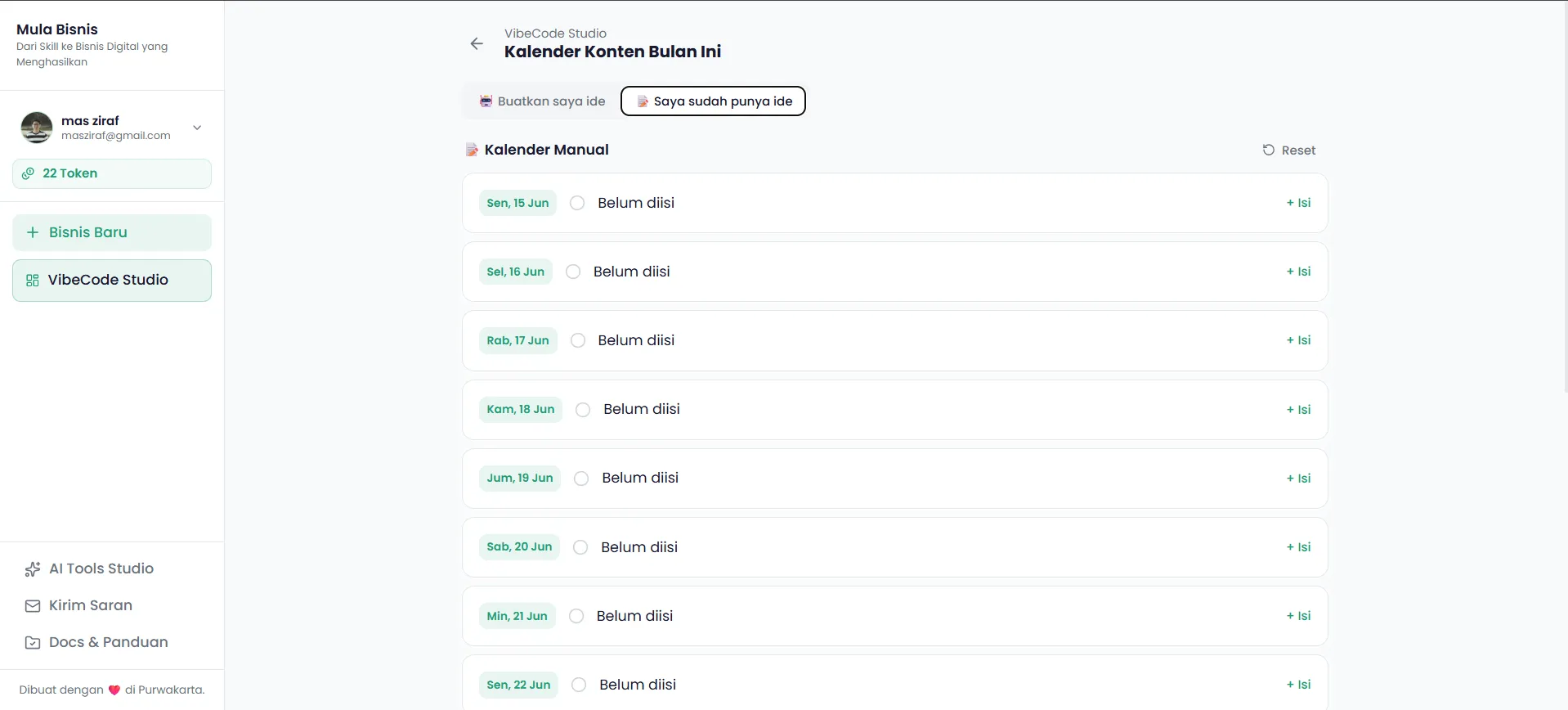 Screenshot kerangka kosong - terisi