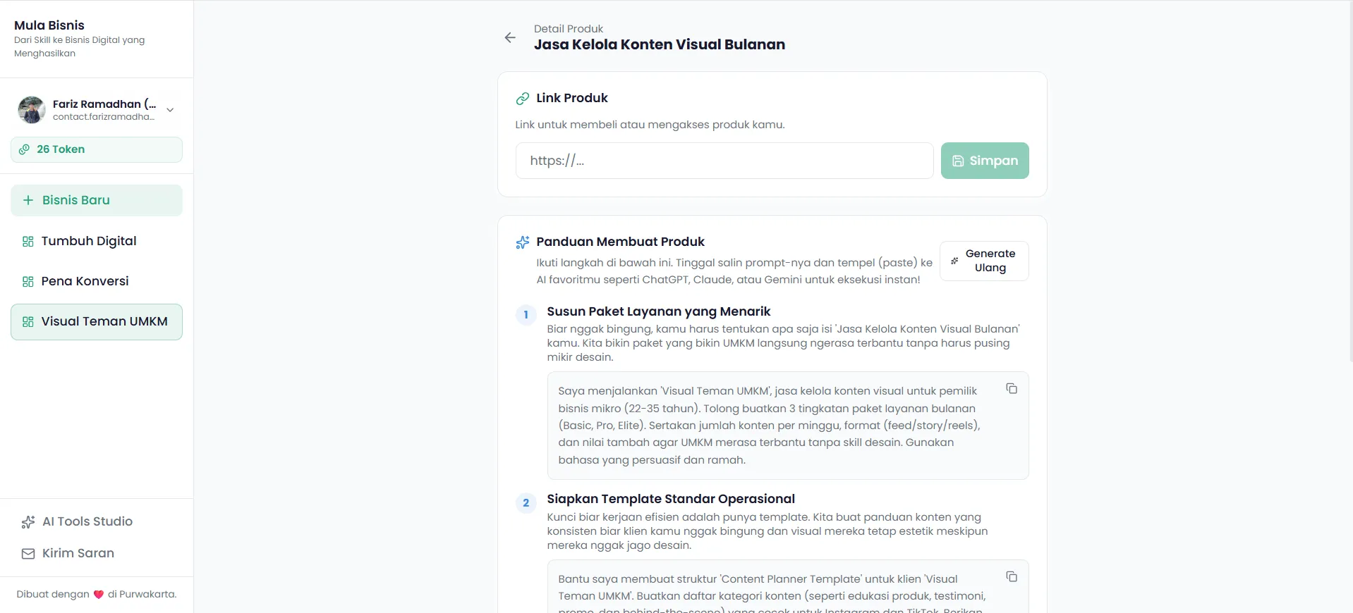 Screenshot detail dan panduan produk